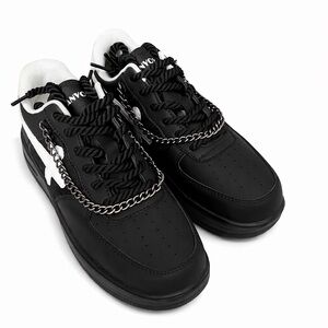 Fanvossem Black and White Sneakers with Chain Accent